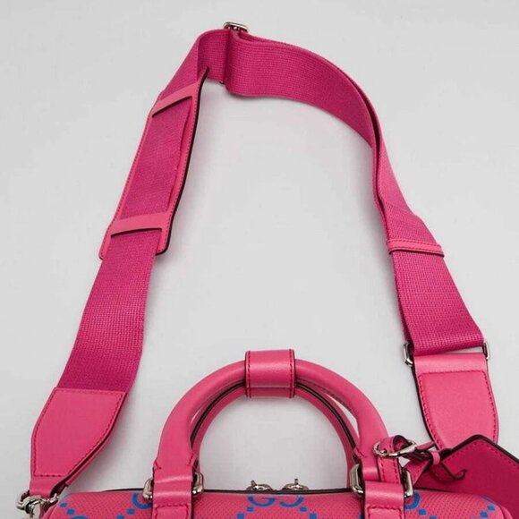 Gucci Pink/Blue GG Perforated Leather Shoulder Duffle Bag - Picture 12 of 12